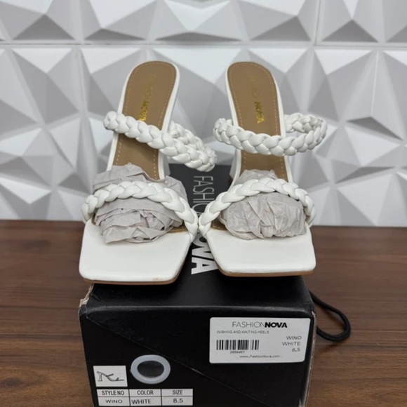 Fashion Nova Shoes - Fashion Nova White Braided Strap Heels